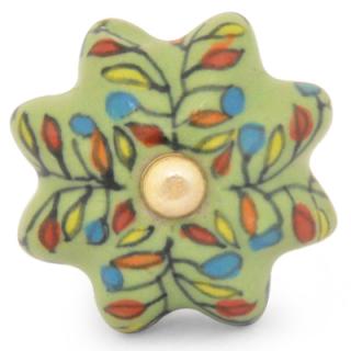 KPS-9055-Yellow,Red, Blue leaf with Green Ceramic knob