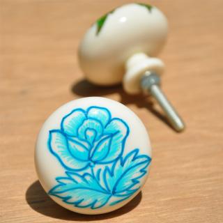 Resin White Knob on Tourquise Rose Flower