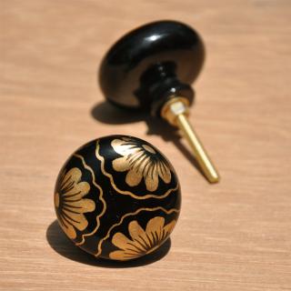 Golden Color Flowers on Black Resin knob