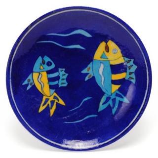 Two Fish on Blue Base Plate 8"
