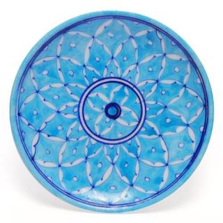 White Leaves on Turquoise Base Plate 8"