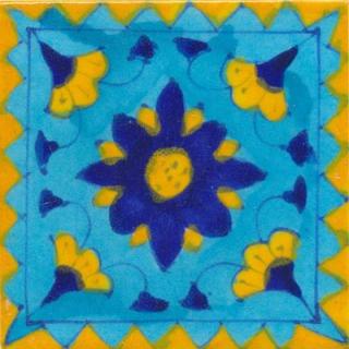 Yellow Zig-zag border on turquoise tile