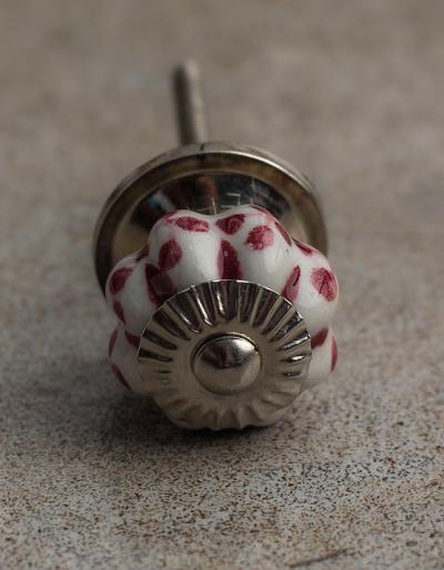 BPCK-002 White and Maroon Flower Shaped Cabinet Knob-Silver