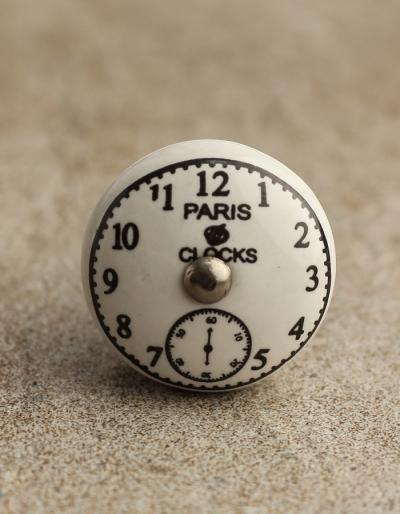BPCK-025 Black Clock on a White Ceramic Knob-Antique Silver