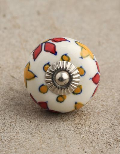 BPCK-051 Red and Yellow Flower Cabinet knob-Silver