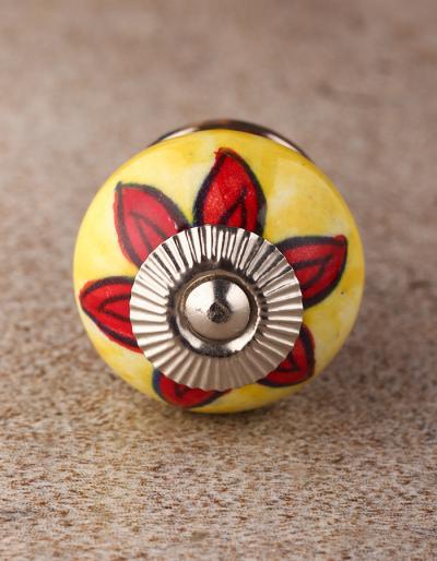BPCK-118 Red flower Yellow ceramic knob-Silver