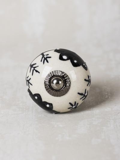 Black Design On White Ceramic Knob