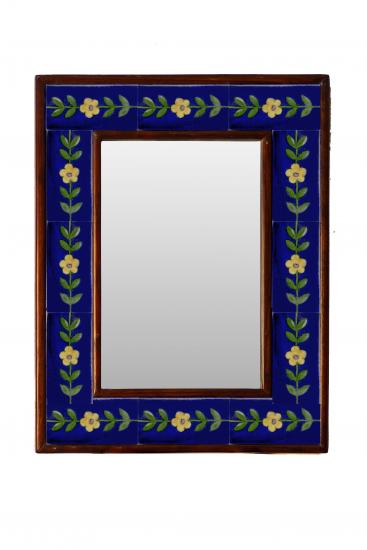 WHITE AND BLUE EMBOSSED TILE MIRROR 12" X 16"