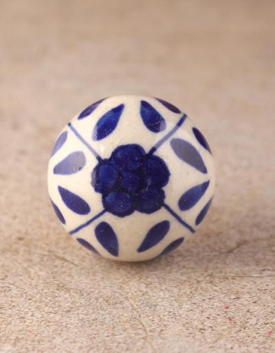 KPS-4691  Blue Floral White Ceramic Cabinet Knob