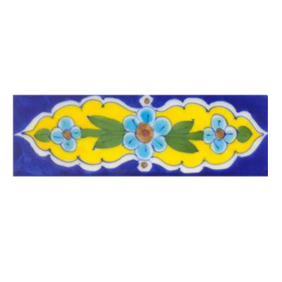 Turquoise,Brown flower Green leaf with Blue base Tile. (2x6)