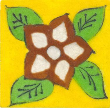 Brown & green flower on yellow tile