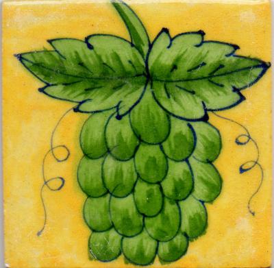 Green Color Grapes Design On Yellow Base Tile