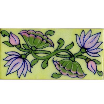 Pink Lotus Flowers With Green Leaves On Light Green Tile