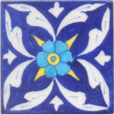 Turquoise, Yellow Flower and White leaf with Blue Base Tile