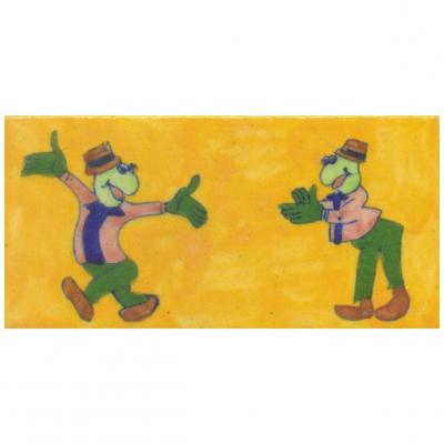Two Pink,Green and Brown Cartoon with Yellow Base Tile