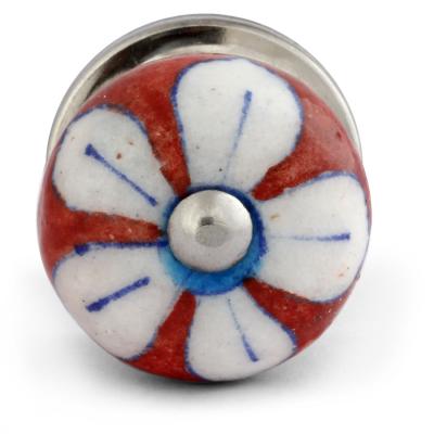 White Flower On Red Base Bead Knob Small