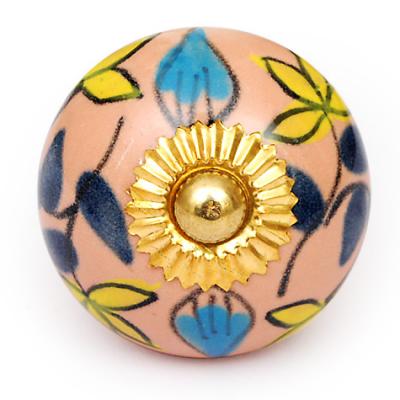KPS-4625 - Yellow flower and Turquoise and Blue leaf and Pink knob