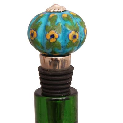 Yellow Flowers and Turquoise Base Wine Bottle Stopper