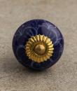BPCK-034 Blue and Turquoise Flower Ceramic Knob-Brass