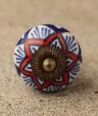 BPCK-107 Red and Blue design with base ceramic knob-Antique Brass