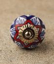 BPCK-107 Red and Blue design with base ceramic knob-Antique Silver