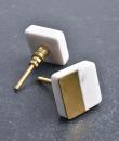 Square Shape White And Brass Stone Cabinet Knob-1