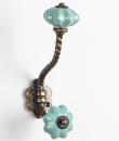 Cracked Teal Shade Flower Shaped Knob With Metal Wall Hanger