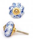 KPS-4550 Blue Floral Design Cabinet Knob-Brass