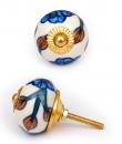 KPS-4613 - White knob and Turquoise flowerd knob