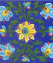 Turquoise,Yellow and REd Flowers and Green leaf with Blue Base Tile