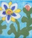 Blue,White and Yellow Flower With Green Leaves On Turquoise Base Tile