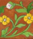 Yellow Flowers With Green Leaves On Brown Base Tile