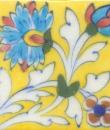 Turquoise,Yellow and Brown Flower and White leaf with Yellow Base Tile