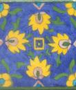 Yellow and Pink Flowers and Green leaf with Blue Base Tile