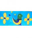 Green, Yellow & blue bird with yellow flowers on turquoise tile (2x4-BPT-13)