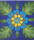 Green leaf and Yellow and Brown Flower with Blue Base Tile