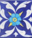 Turquoise, Yellow Flower and White leaf with Blue Base Tile