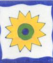 Yellow, Blue and Green Flower with White and Blue Tile