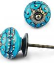 Turquoise Knob with white dots