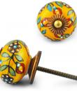 Turquoise, Red and Brown Flower design with Dark Yellow Knob