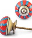 Turquoise and Red Ceramic Knob