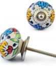Turquoise and Yellow Flower with White Ceramic Knob