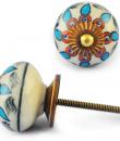 Turquoise Red Flower design with White Colour Ceramic Knob
