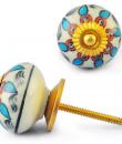 Turquoise Red Flower design with White Colour Ceramic Knob