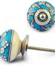 White Flower design with Turquoise and  White Colour Ceramic knob