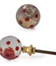 FGK-030-Clear knob with Dark Red Polka dots glass knob