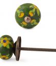 KNB-014-Yellow Flowers and Lime Green Leaf with Green Base Bead knob
