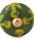 KNB-014-Yellow Flowers and Lime Green Leaf with Green Base Bead knob