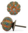 KNM-015-Turquoise Flowers and Green leaf with Brown Base Melon knob (Big)