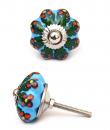KPS-4466 - Turquoise knob and Colored flower and green leaf